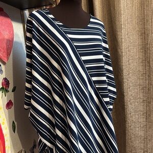 Alfani navy and white stripe asymmetrical oversized relaxed fit top. Size M.